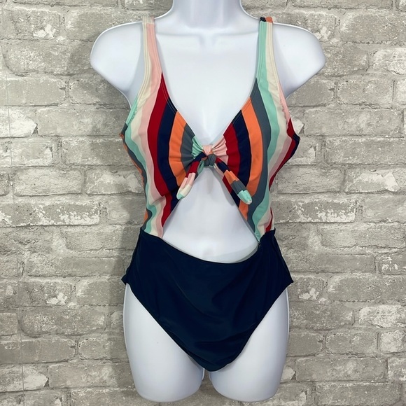 Hollister Striped Cutout One Piece Swim Suit - Picture 2 of 6